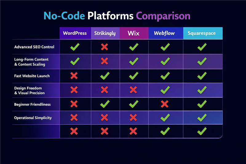 A founder-focused guide to no-code platforms. Compare Strikingly, Webflow, Wix, Squarespace, and WordPress to find the best fit for cybersecurity websites.